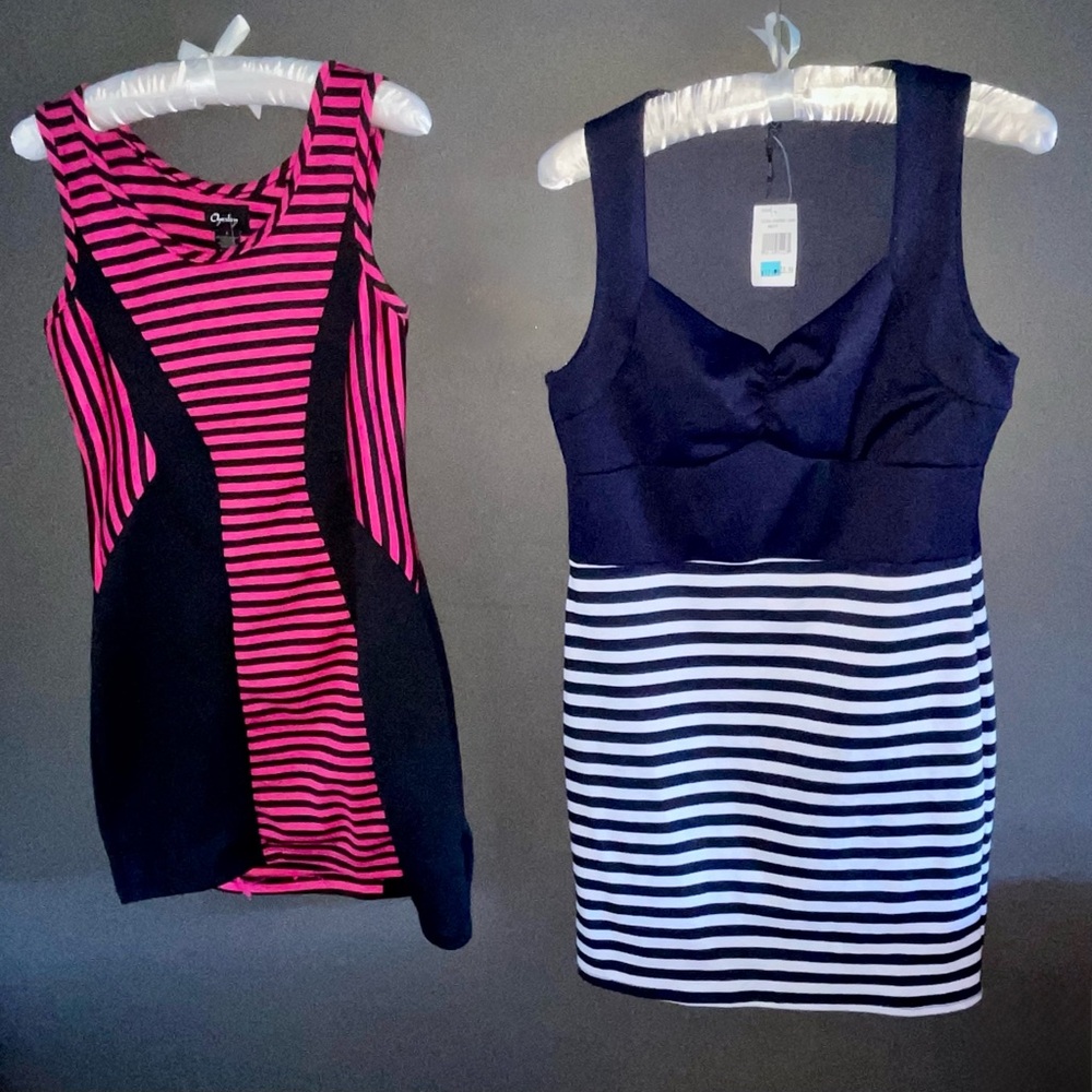 Pink/ Black  & navy/wht Striped Mini Dresses large